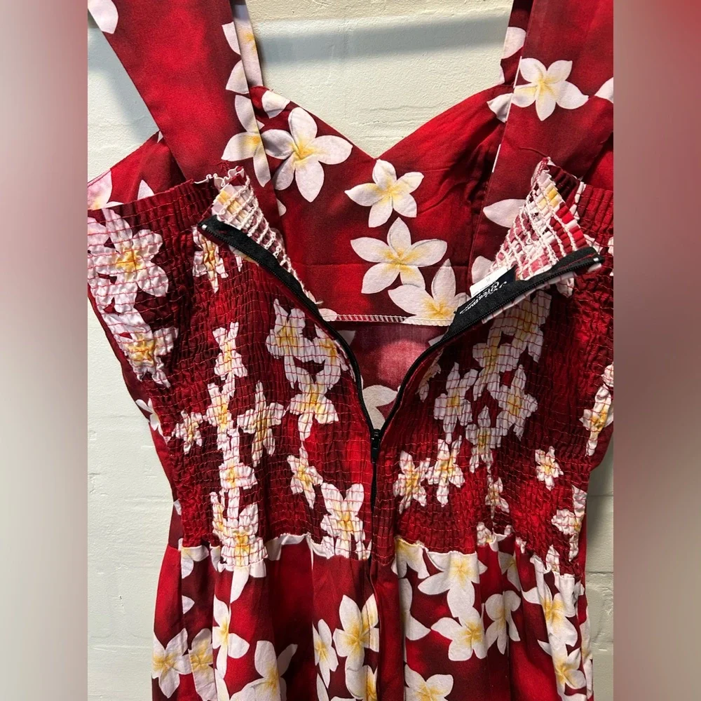 Royal Creations Red Plumeria Floral Rockabilly Midi Dress Made in Hawaii USA M - Picture 7 of 8
